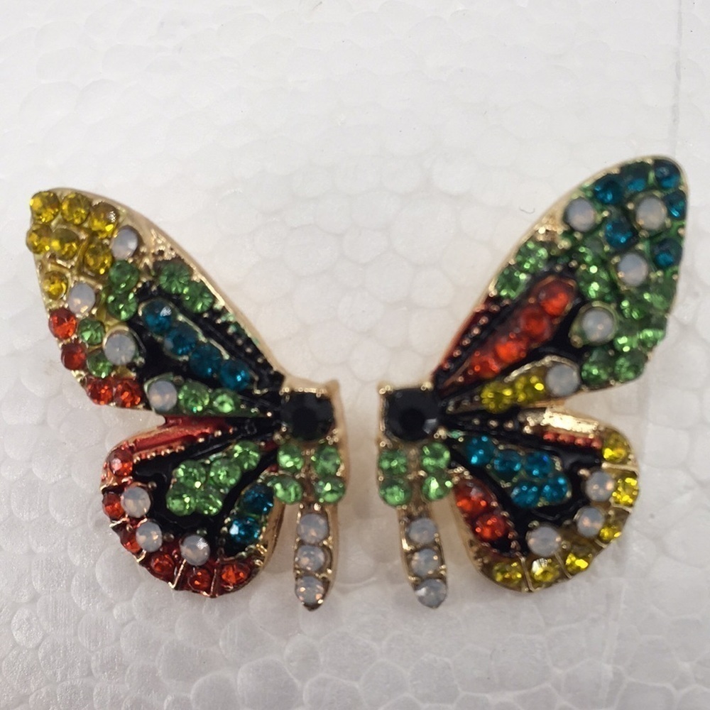butterfly Earrings Rhinestone - Picture 2 of 9